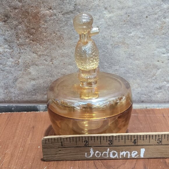 Vintage Carnival Glass Poodle Trinket Box Powder Dish Vanity Jar - Picture 10 of 11